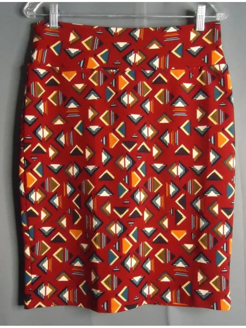 LuLaRoe Cassie Pencil Skirt Stretch Colorful Multicolored Triangle Print Med